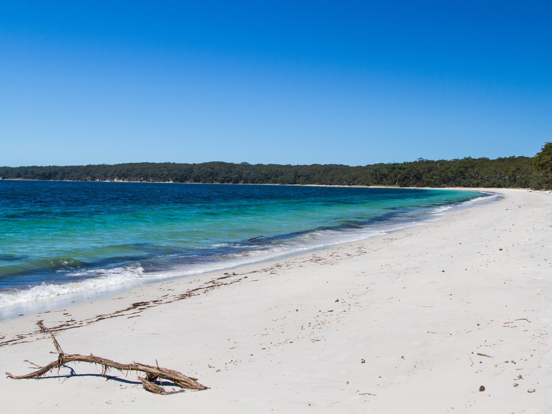 Jervis Bay mit weißestem Sand der Welt, türkisem Wasser und Pinien – verstecktes Paradies in New South Wales, Australien.
