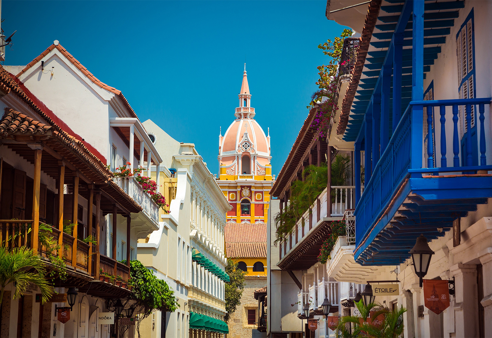 Straße von Cartagena mit Blick auf der Catedral Santa Catalina de Alejandria