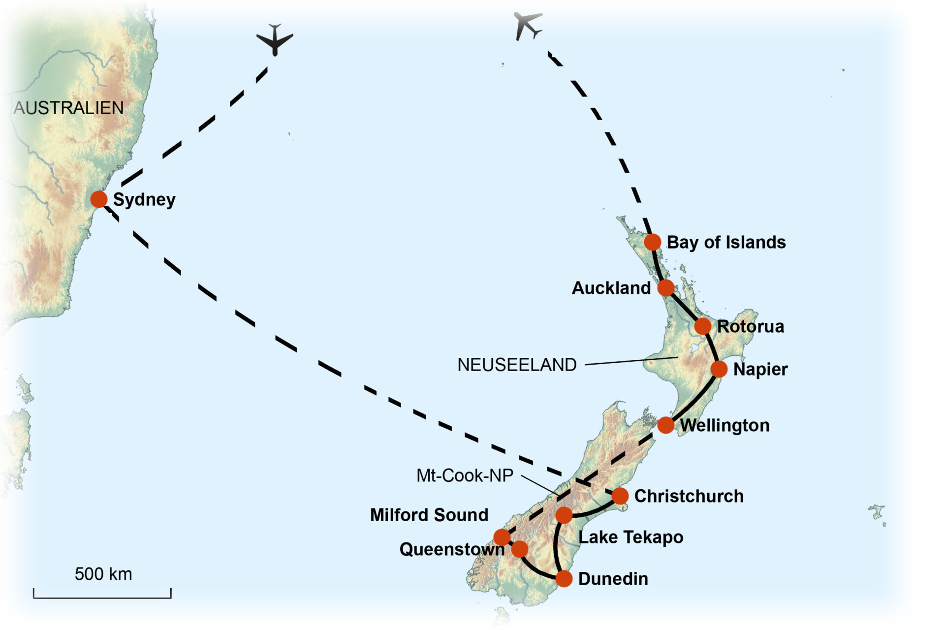Höhepunkte Neuseelands mit Sydney
